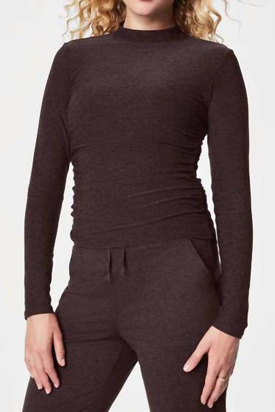 NEW SPANX softstretch long sleeve mock neck top in brown heather